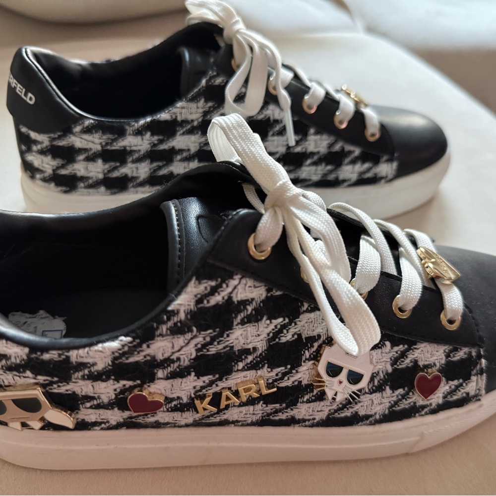 Karl Lagerfeld Black and White Heart Accent Sneakers - Picture 3 of 10